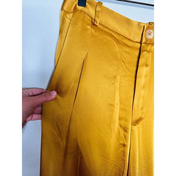LAPOINTE Mustard Yellow Satin Pleated Front Zipper Relaxed Pants Size 8 - Picture 13 of 16
